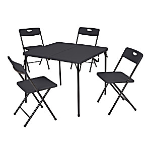 image of Mainstays 5 Piece Resin Plastic Card Table and Four Chairs Set, Black