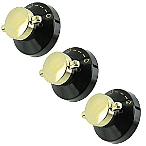 image of Hygena Adp5534 Genuine Gas Oven / Cooker / Hob Flame Control Knob (black & Gold, Pack Of 3)