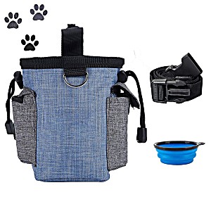 image of Dog Treat Pouch Dog Training Pouch Bag With Waist Shoulder Strap, Poop Bag Dispenser and Collapsible Bowl Treat Training Bag For Treats, Kibbles, Pet