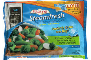 image of Birds Eye Steamfresh Mixtures Broccoli, Carrots, Sugar Snap Peas & Water Chestnuts