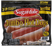 image of Sugardale Hot Dogs Jumbo, 3 LB Family Pack