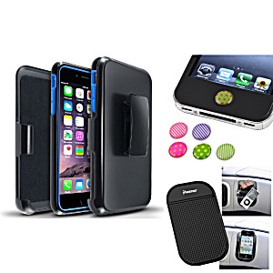 image of Insten Blue Hybrid Holster Stand Hard Case+anti-slip Mat+home Button Sticker For Iphone 6S Plus / 6 Plus 5.5