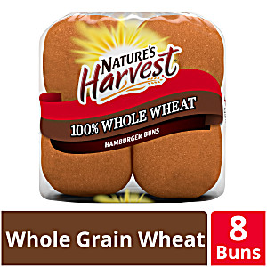 image of Nature's Harvest Hamburger Buns, 100% Whole Wheat