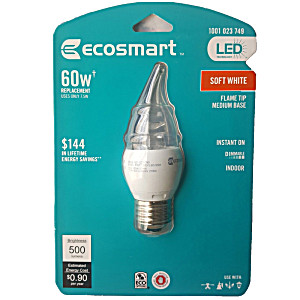 image of 60W Equivalent Soft White B10 Medium Base Dimmable Led Light Bulb